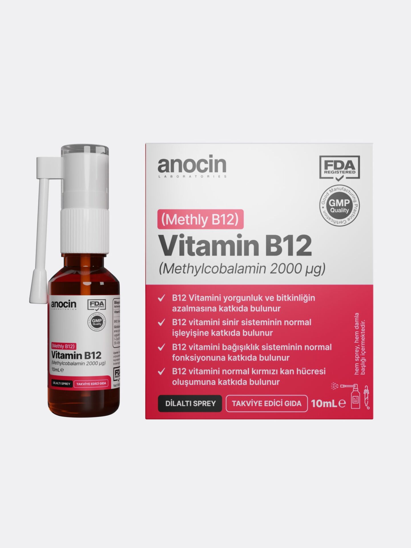 Anocin Methyl Cobalamin B12 Sprey 1000 mcg 2000 Ug 10 ml