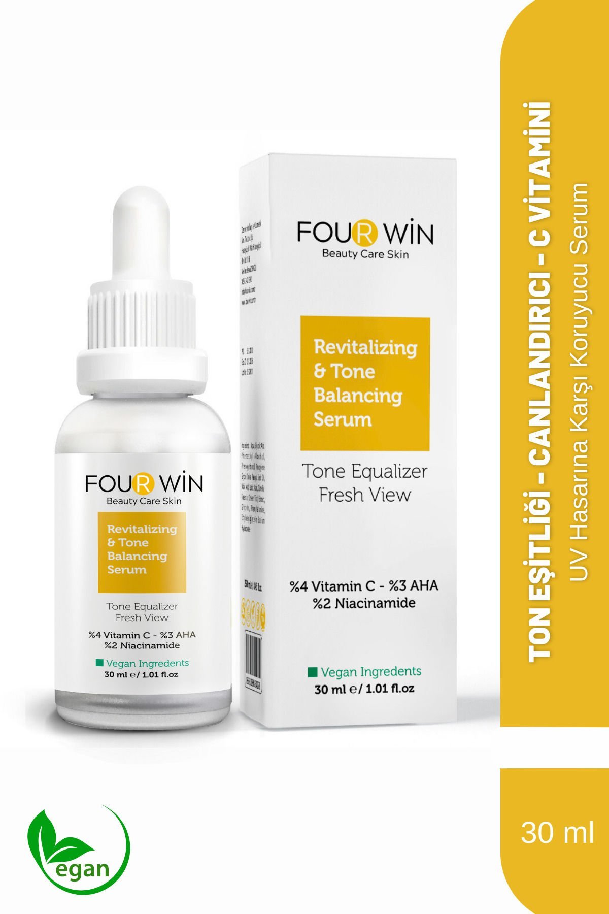 Four Win Aydınlatıcı Cilt Tonu Eşitleyici Cvitamini Serum 30 ml