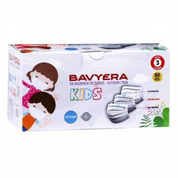 Bavyera 3 Kat Çift Meltblown Çocuk Maske 50 Adet Beyaz