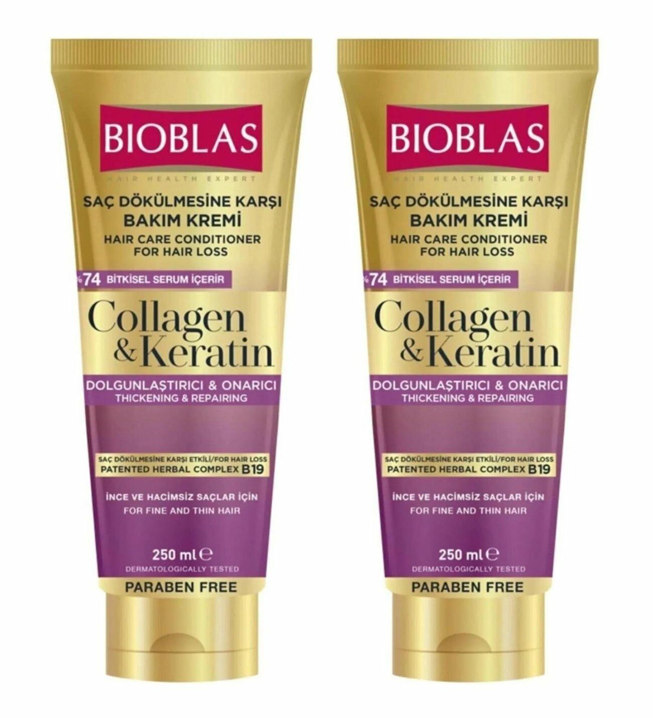 Bioblas Collagen ve Keratin Saç Dökülmesine Karşı Saç Bakım Kremi 250 ml - 2 Adet