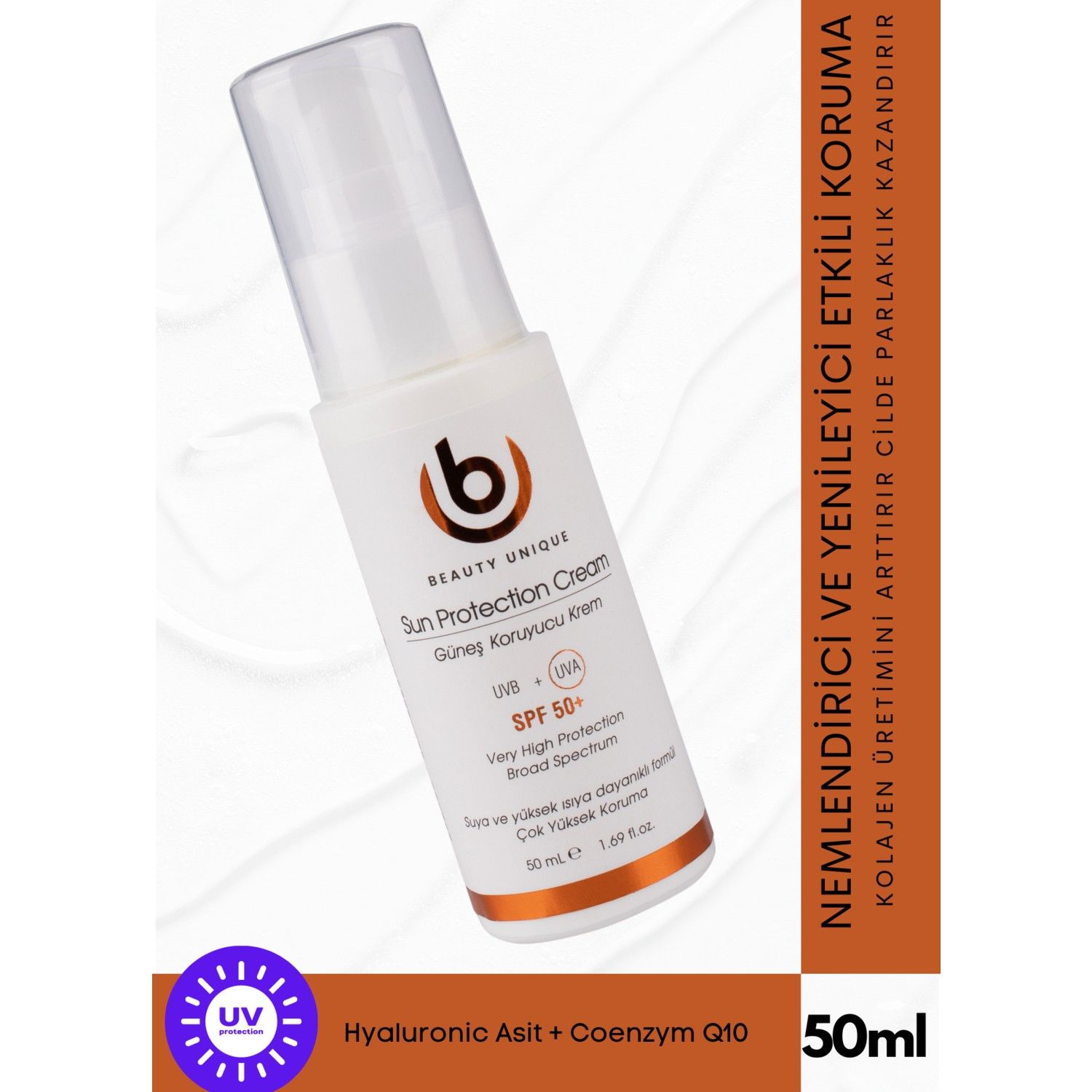 Beauty Unique Sun Protection Cream Coenzym Q10 İçeren Güneş Koruyucu Krem SPF50+ 50 ml