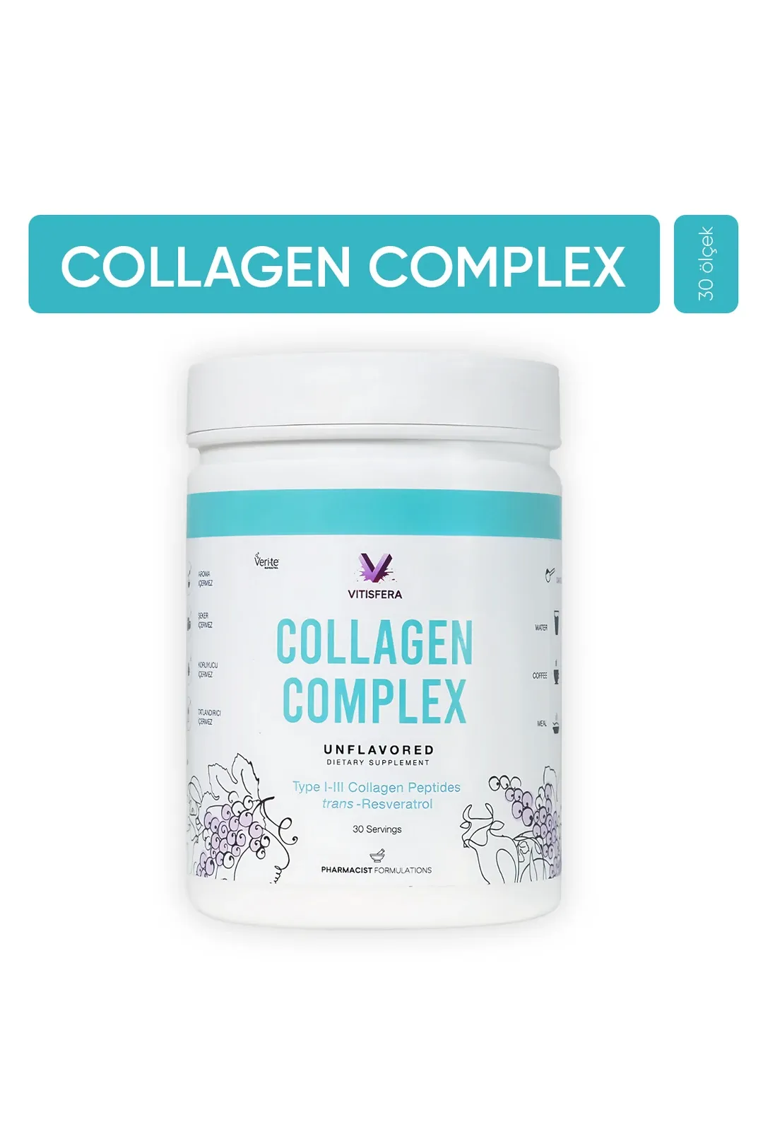 Vitisfera Collagen Complex Tip 1-3 Kolajen Peptitleri ve Trans-Resveratrol 30 Saşe