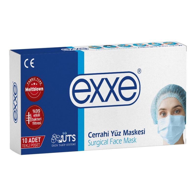 Maske  Meltblown Exxe 10Lu Teklı Poset Turkuaz