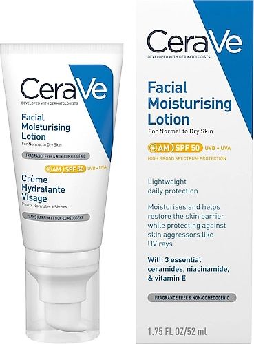 Cerave Yüz Nemlendirici Krem Normal ve Kuruya Dönük Ciltler İçin SPF50 52 ml