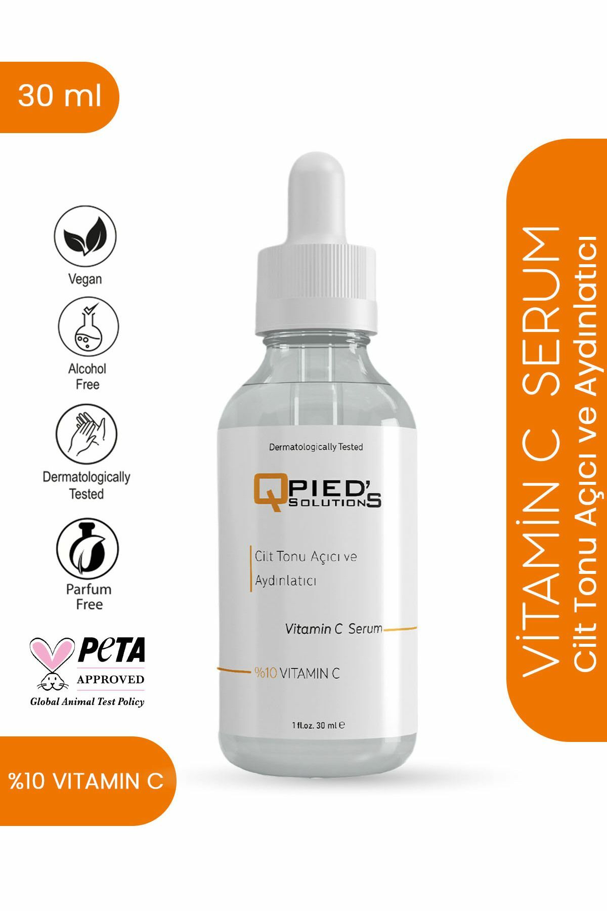 Qpied's Solutions Cilt Tonu Açıcı ve Aydınlatıcı Vitamin C %10 Serum 30 ml