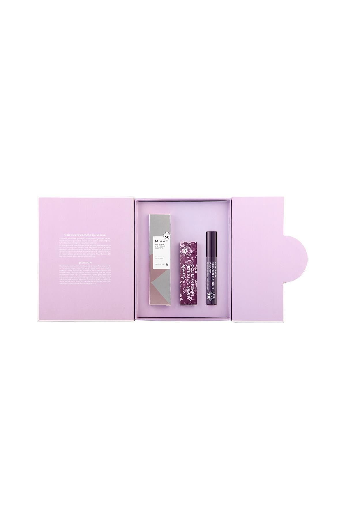 Mizon Open Your Eyes Purple Box Collagen Özel Göz Bakım Seti - Krem 10 ml + Mascara 30 ml + Cream Tube 6 gr