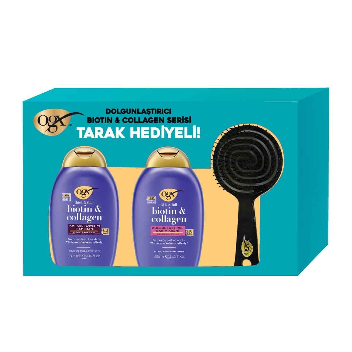 Organix 3’lü Set Biotin Collagen Şampuan 385 ml + Saç Kremi 385 ml + Tarak Hediyeli