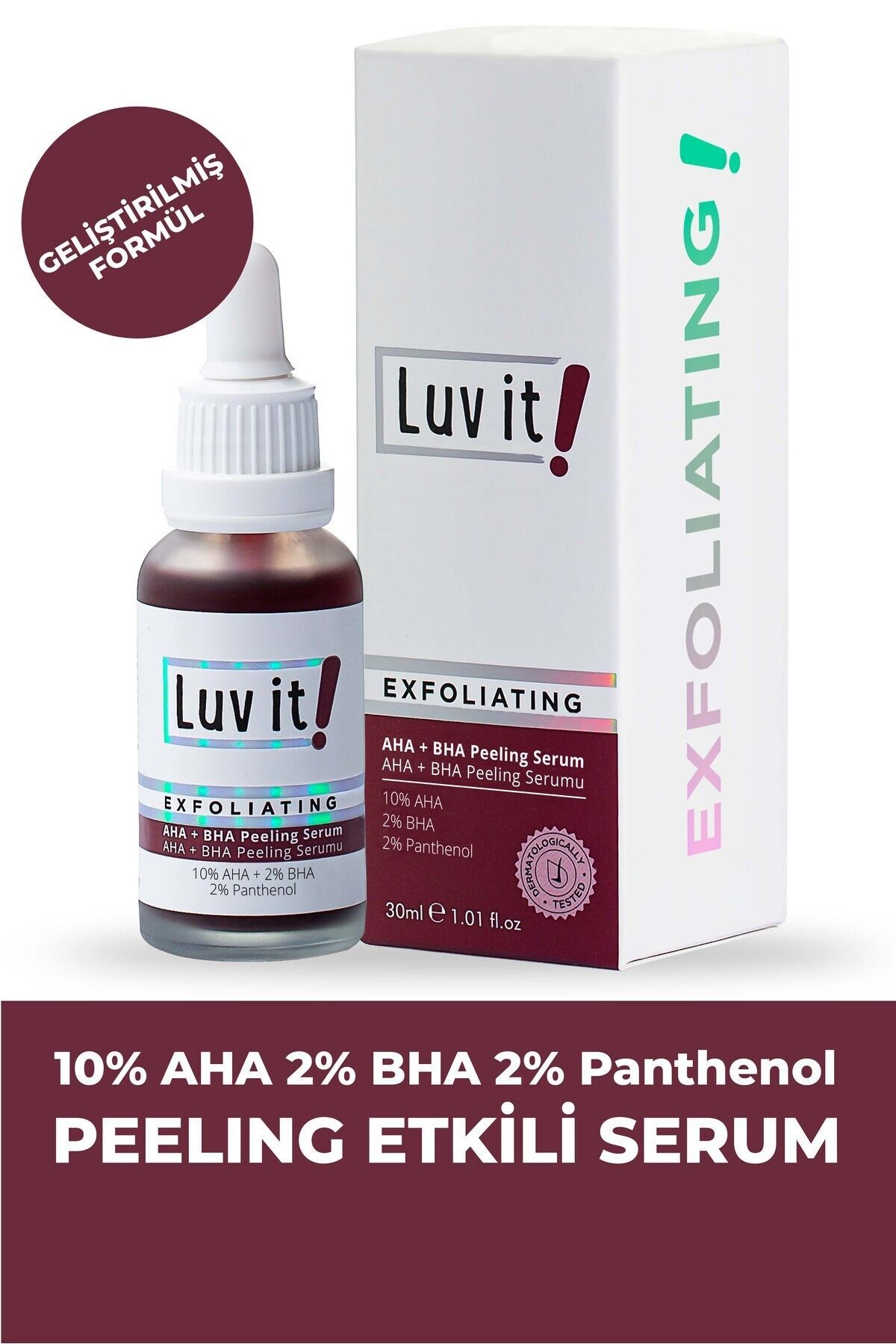 Luv It! Canlandırıcı ve Cilt Tonu Eşitleyici Aha Bha Peeling Serum 30 ml