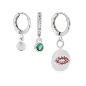 YSX Üçlü Zirkon Taşlı Küpe Gümüş