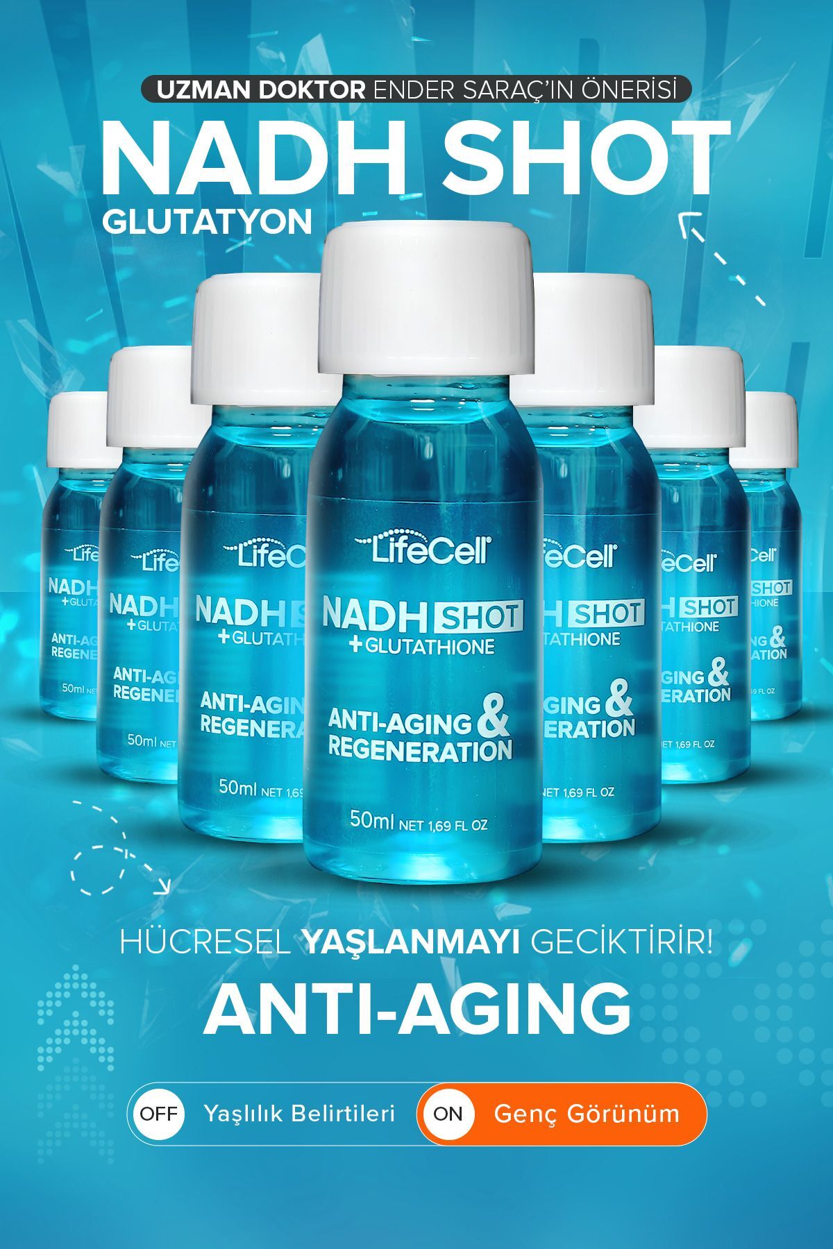 Lifecell Nadh Shot + Glutathione Glutatyon Yaşlanma Karşıtı Takviye Edici Gıda 10'lu Shot