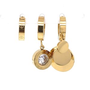 Üçlü Yuvarlak Shakira Çelik Küpe Gold