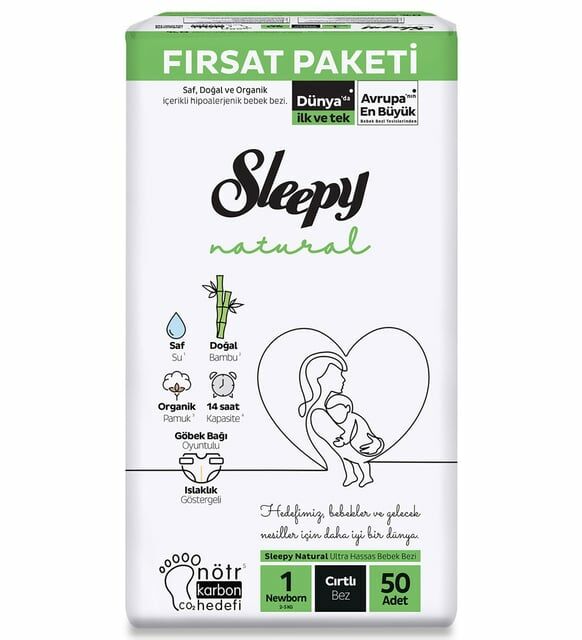 Sleepy Natural Bebek Bezi Fırsat Paketi 1 Yenidoğan 2-5 kg 50 Adet
