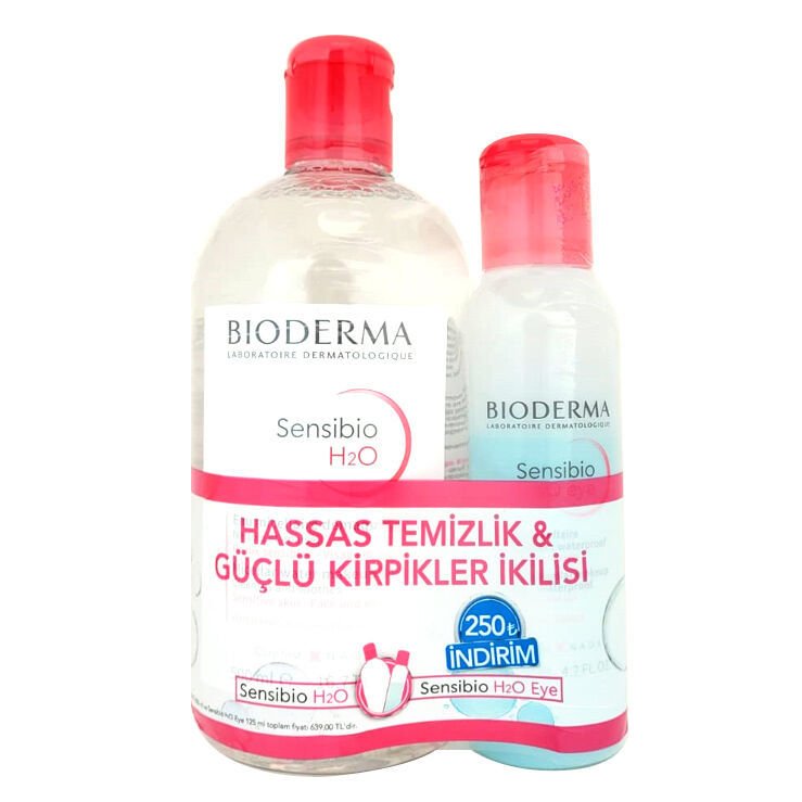 Bioderma Hassas Temizlik Güçlü Kirpikler İkilisi - Sensibio H20 500 ml + Sensibio H2O Eye 125 ml