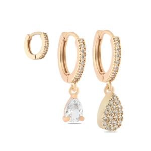 YSX Üçlü Zirkon Taşlı Küpe Gold