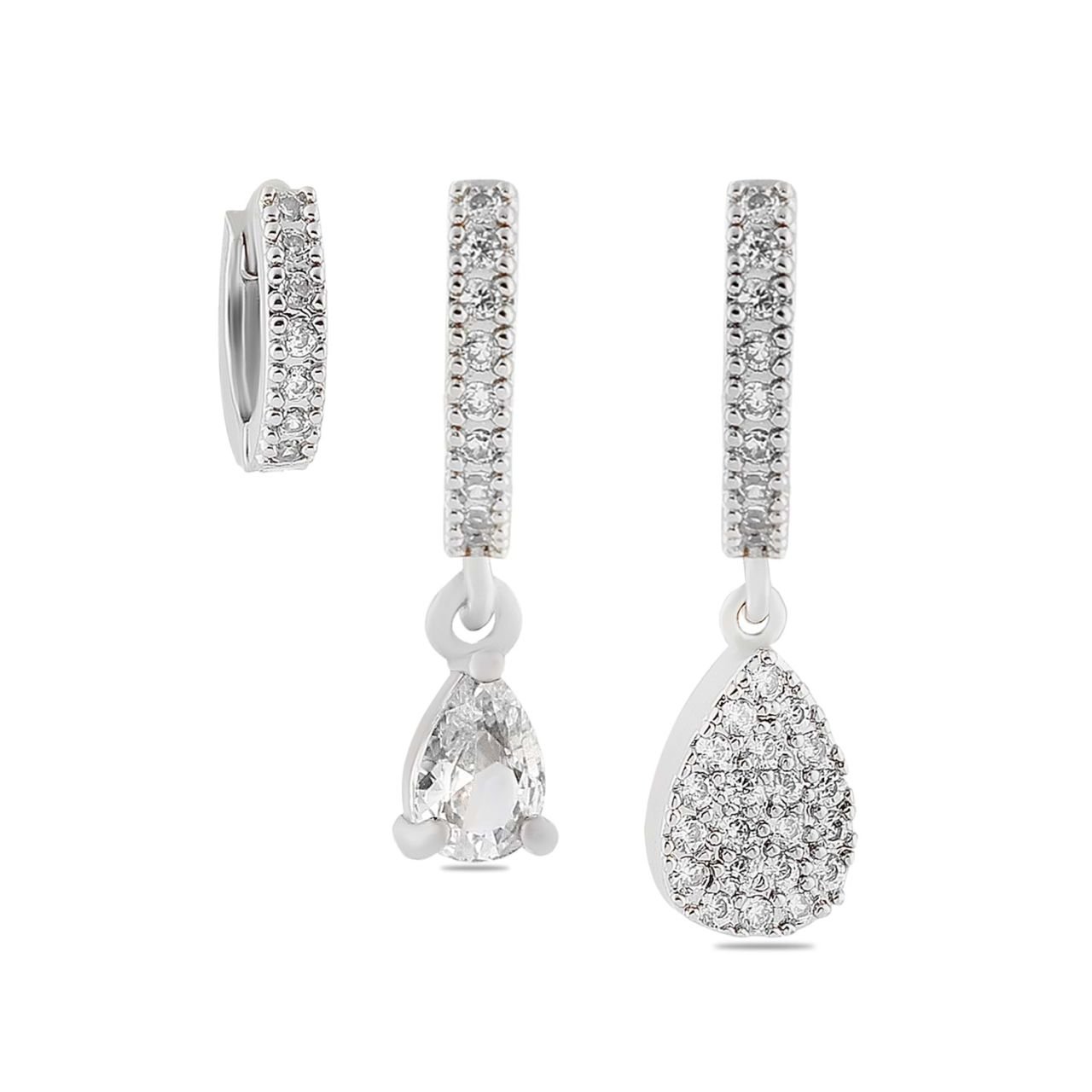 YSX Üçlü Zirkon Taşlı Küpe Gümüş