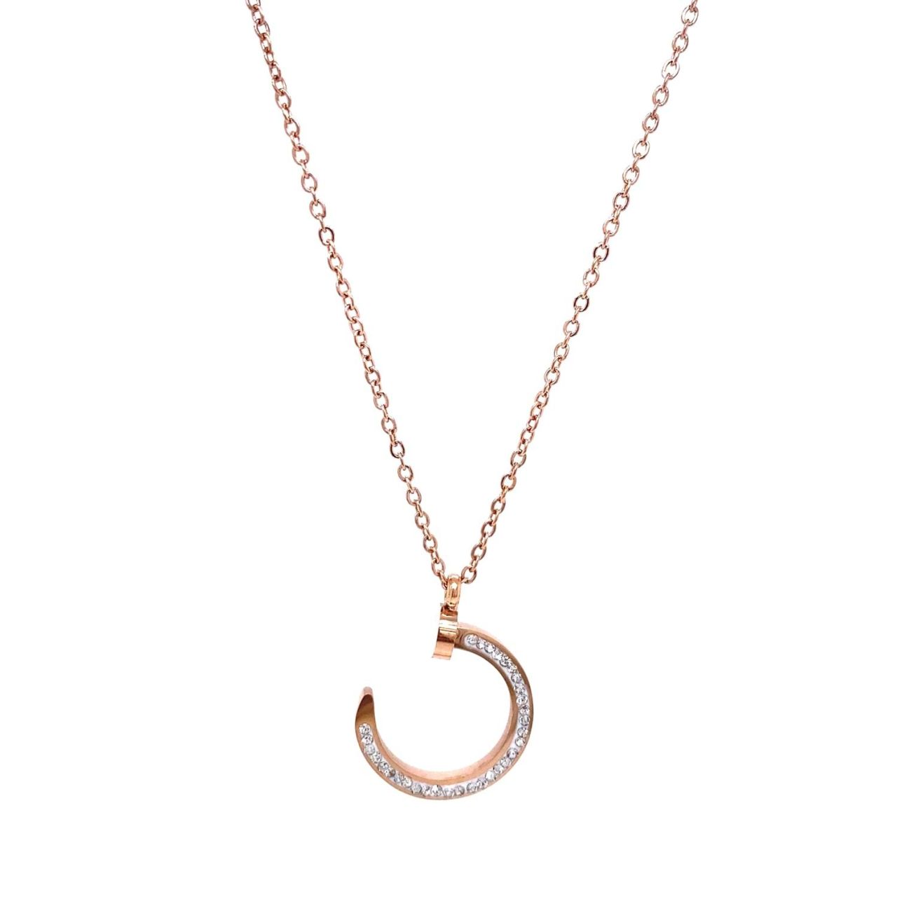 Kavisli Çivi Figürlü Çelik Kolye Rose