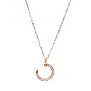 Kavisli Çivi Figürlü Çelik Kolye Rose