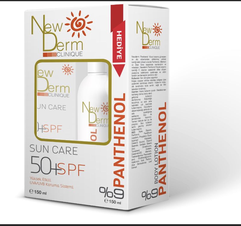 Newderm Set Güneş Koruyucu 50 Spf+ Panthenol Vücut Losyonu Hediyeli