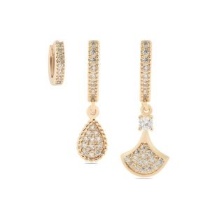 YSX Üçlü Zirkon Taşlı Küpe Gold