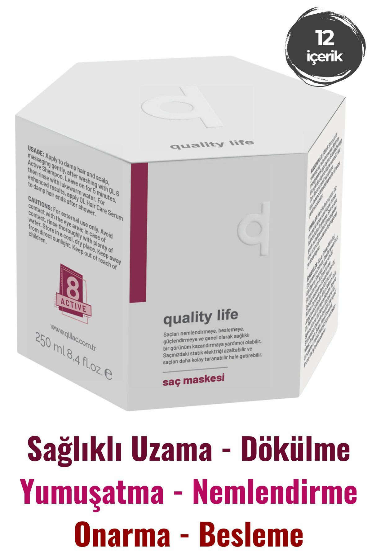Quality Life Ql 8 Aktifli Saç Maskesi  Aşırı Yıpranmış Ve Kuru Saçlar İçin Besleyici Onarıcı 200 ml