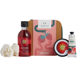 The Body Shop Çilek Lather & Slather Duş Jeli 250 ml + Banyo Lifi + El Kremi 30 ml + Body Krem 50 ml