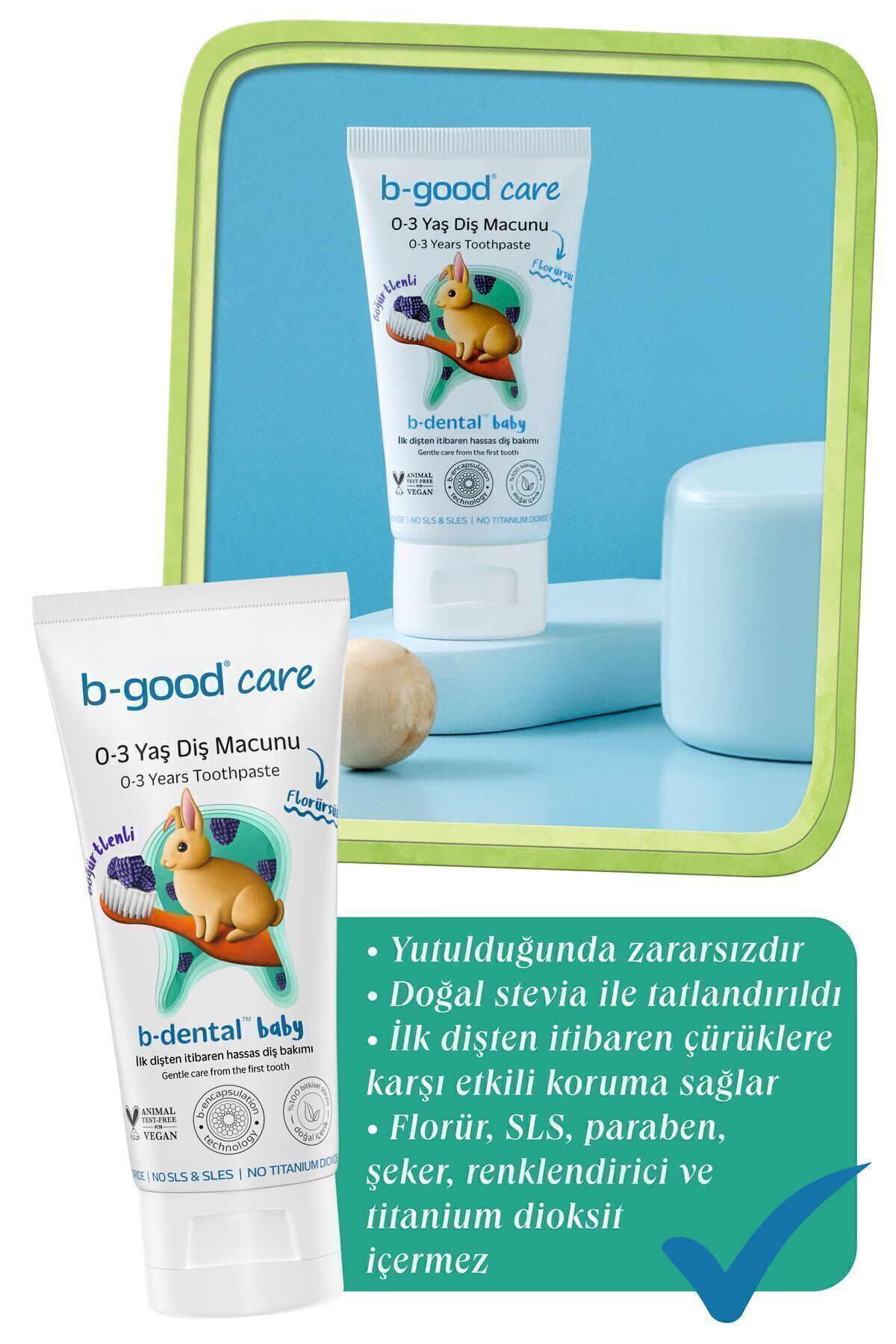 B-Good Care 0-3 Yaş Diş Macunu Florürsüz Böğürtlenli 50 ml 4 Adet