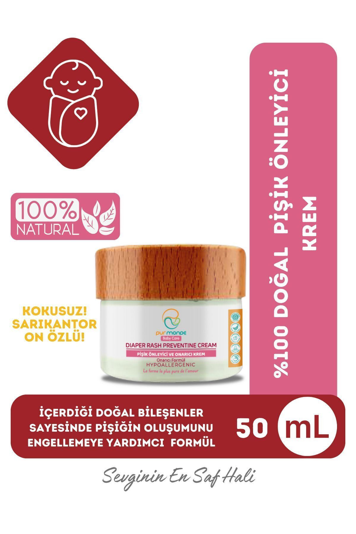 Pur Monde Doğal Sarı Kantaron Özlü Pişik Önleyici Krem 50 ml