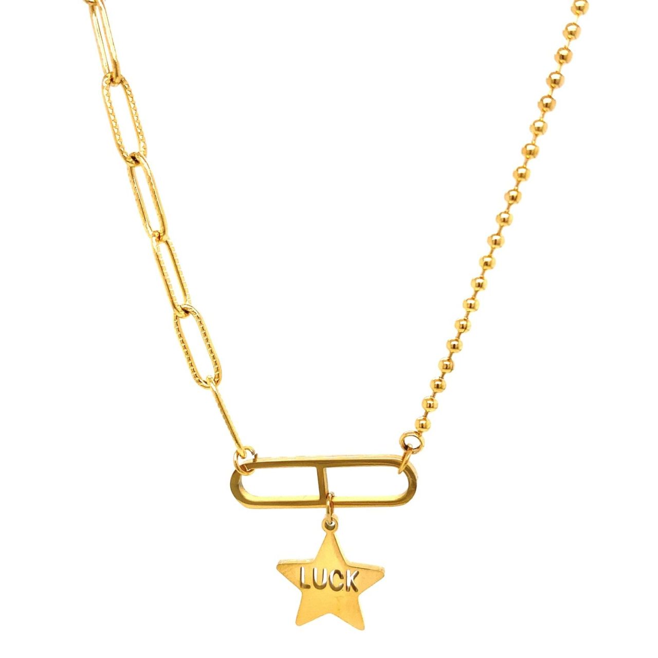 Yıldız Figürlü Luck Çelik Kolye Gold
