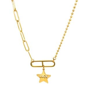 Yıldız Figürlü Luck Çelik Kolye Gold
