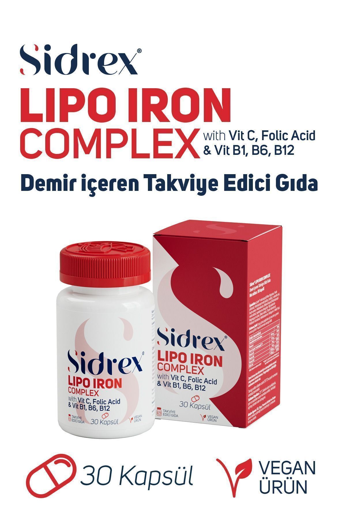 Sidrex Lipo Iron Complex 30 Kapsül