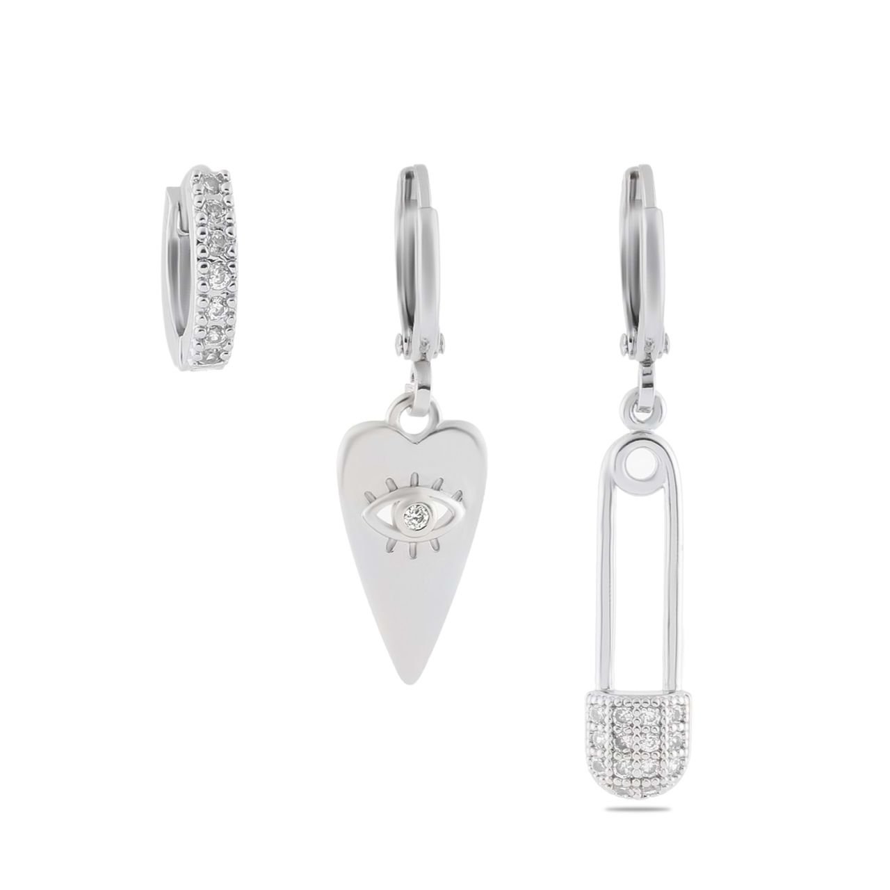 YSX Üçlü Zirkon Taşlı Küpe Gümüş