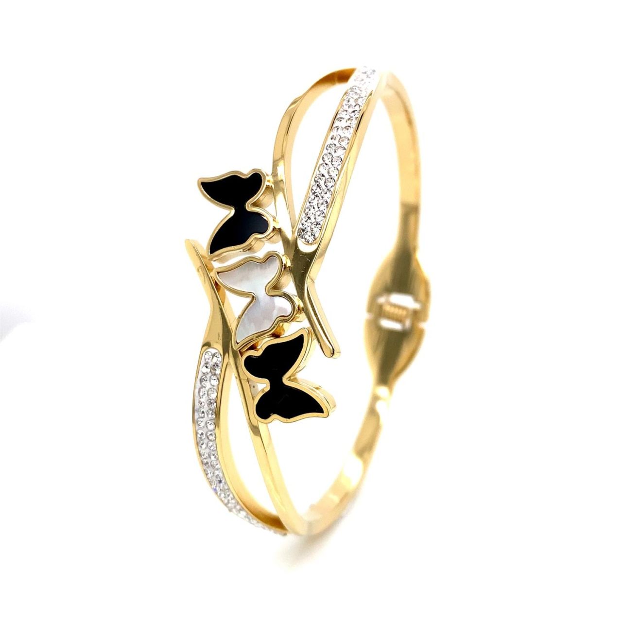 Üç Kelebek Figürlü Çelik Bileklik Gold