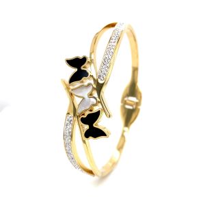 Üç Kelebek Figürlü Çelik Bileklik Gold