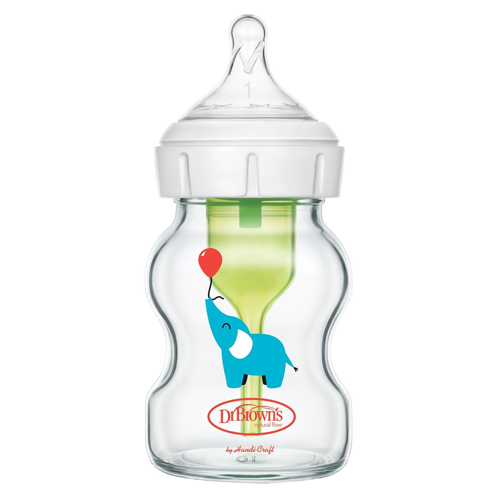 Dr. Brown's Geniş Ağız Anti-Kolik Cam Biberon 150 ml - Fil Desenli