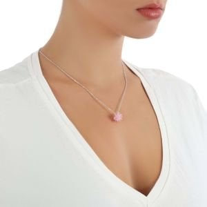 Pembe Kristal Swarovski Kolye Gümüş