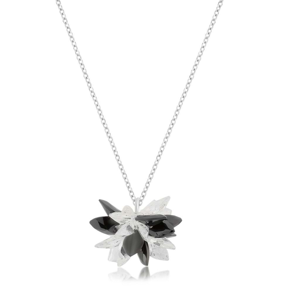 Siyah Beyaz Kristal Swarovski Kolye Gümüş