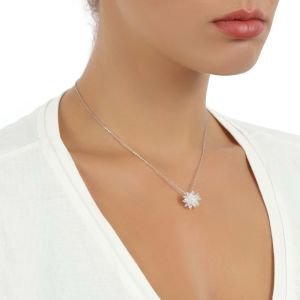 Beyaz Kristal Swarovski Kolye Gümüş