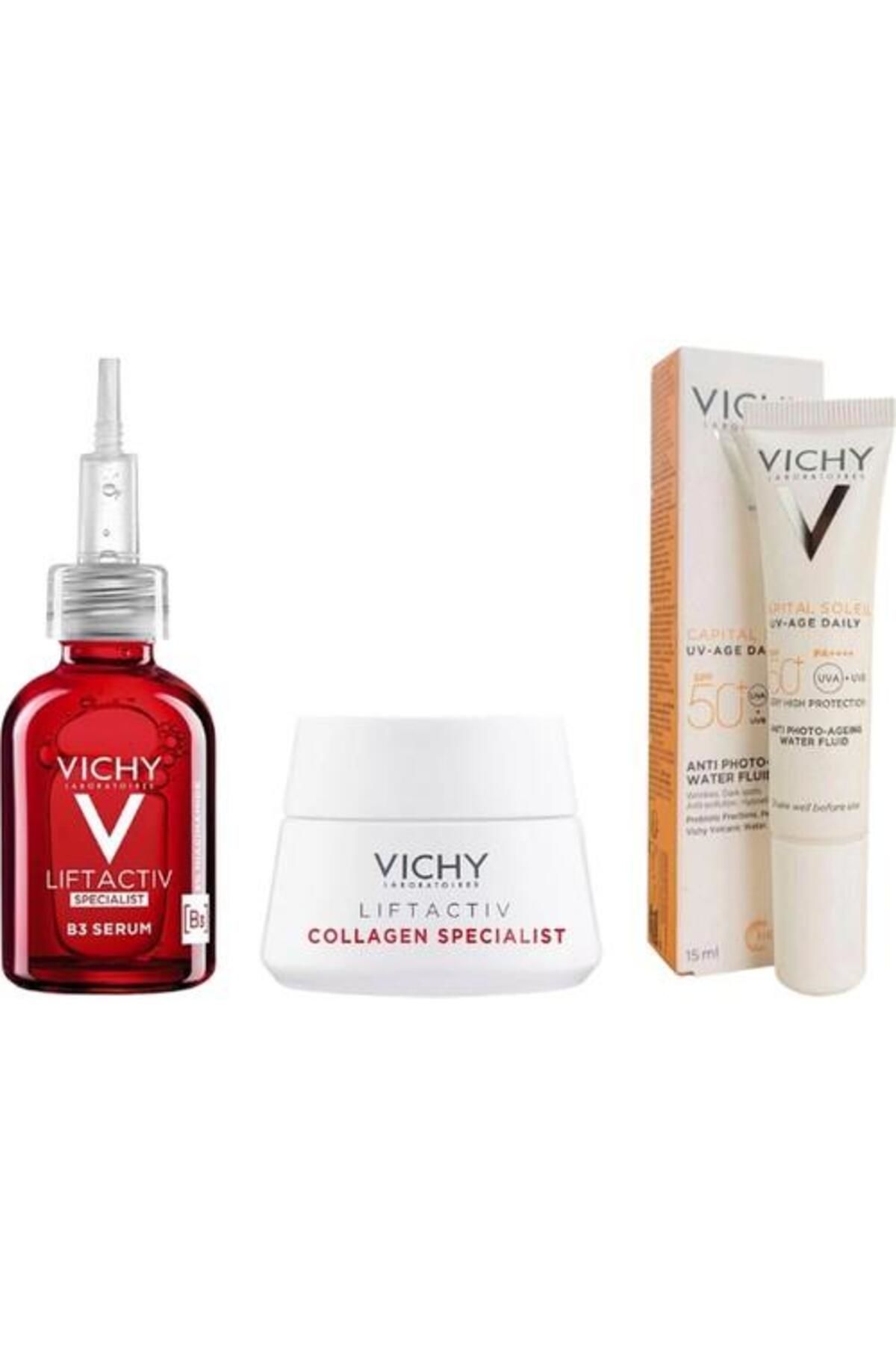 Vichy Capital Soleil Age Daily SPF50 15 ml + Liftactiv Specialist B3 Serum 30 ml + Liftactiv Collagen Specialist Kolajen Bakım Kremi 15 ml