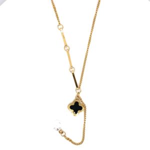 İncili Yonca Figürlü Çelik Kolye Gold