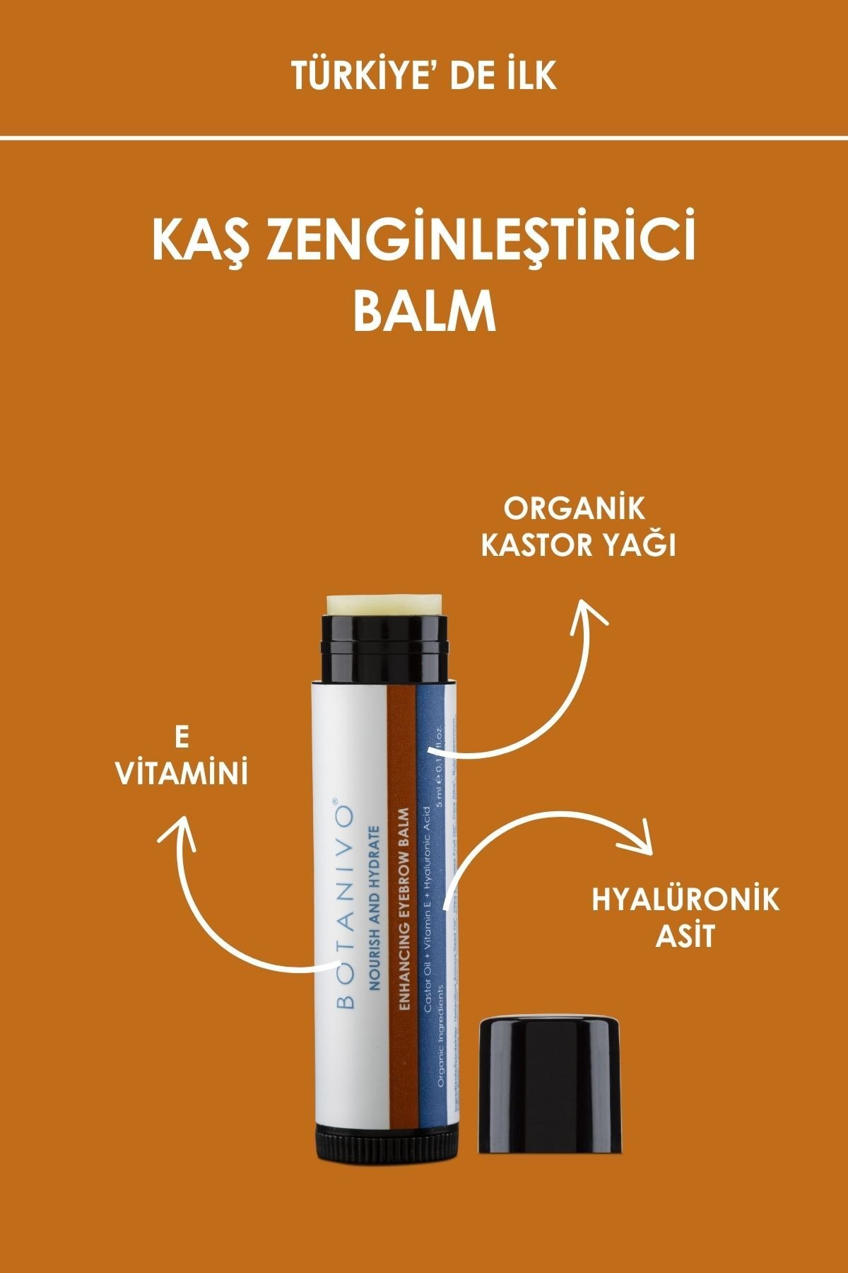Botanivo Kaş Zenginleştirici & Besleyici Balm Güçlü Canlı Dolgun Kaşlar Organik İçerikli 5 ml