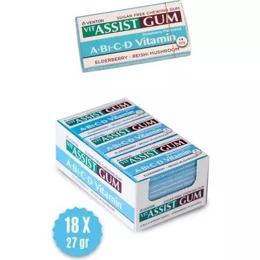 Venton Vit-Assist Gum A-B1-C-D Vitamin İlaveli Tatlandırıcılı Çilek Aromalı Şekersiz Sakız 14'lü