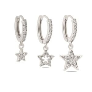 YSX Yıldız Üçlü Zirkon Taşlı Küpe Gümüş