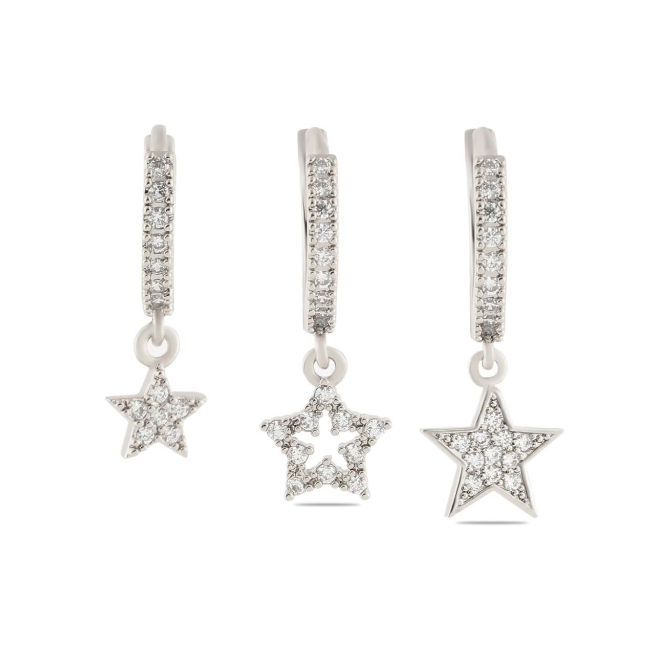 YSX Yıldız Üçlü Zirkon Taşlı Küpe Gümüş