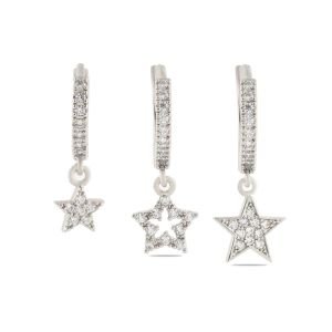 YSX Yıldız Üçlü Zirkon Taşlı Küpe Gümüş