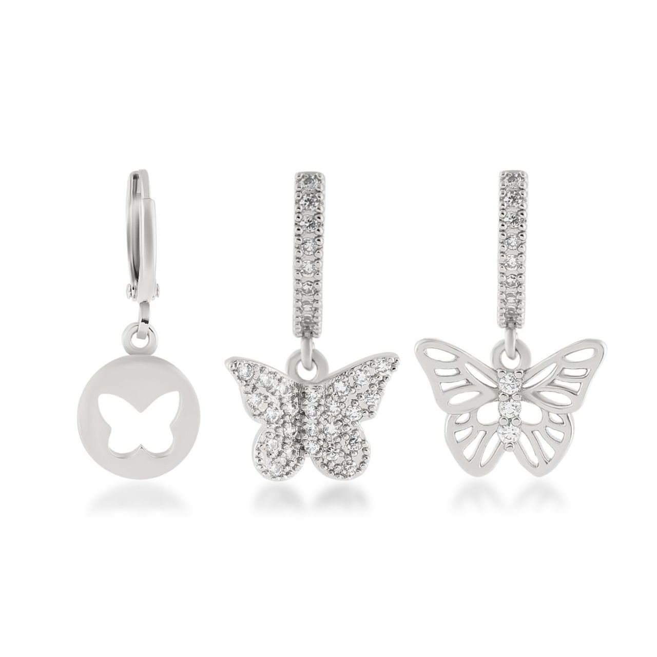 YSX Kelebek Üçlü Zirkon Taşlı Küpe Gümüş