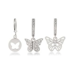 YSX Kelebek Üçlü Zirkon Taşlı Küpe Gümüş