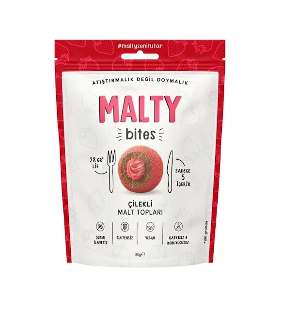 Malty Çilekli Malt Topları 80 gr - 12 Adet