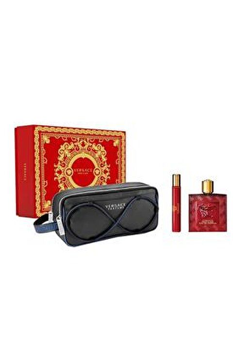 Versace Hediye Seti - Eros Flame Erkek Parfüm EDP 100 ml + EDP 10 ml + Çanta