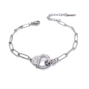 Kelepçe Figürlü Zirkon Taşlı Çelik Bileklik Gümüş