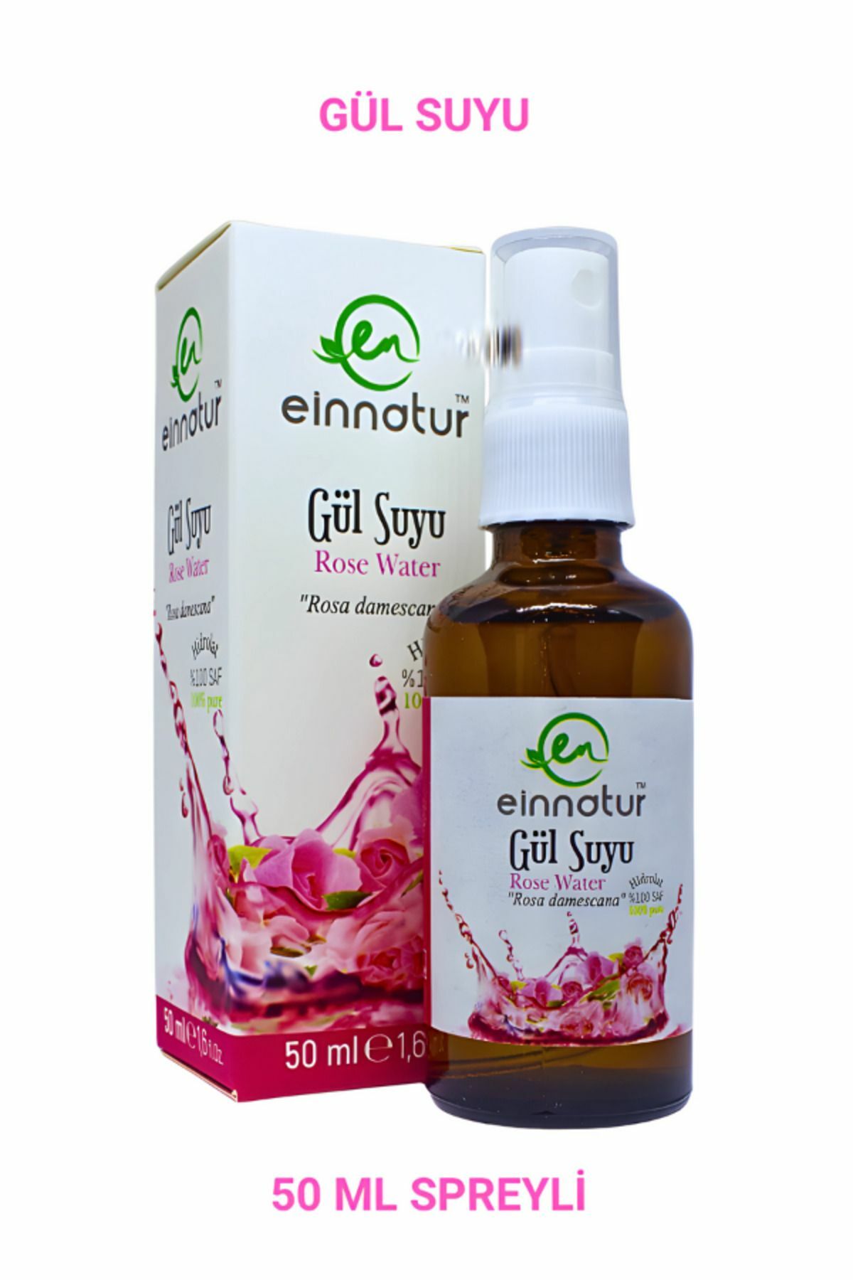 Einnatur Rosa Damascena Hidrosol %100 Saf Doğal Yağlı Gül Suyu Spreyli Tonik Vücut Spreyi 50 ml